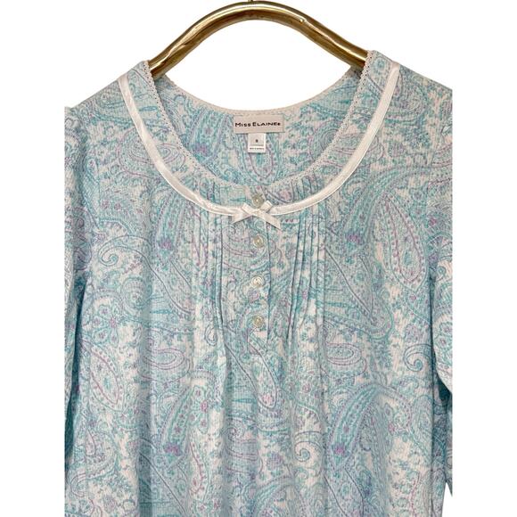 NWT! Miss Elaine Brushed Honeycomb Flannel Paisley Short Nightgown S - Picture 4 of 6